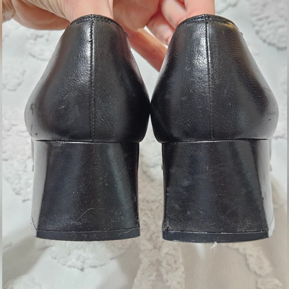 Vintage Salvatore Ferragamo Black Leather Square Toe Heels Pumps Size 9A - Picture 7 of 11